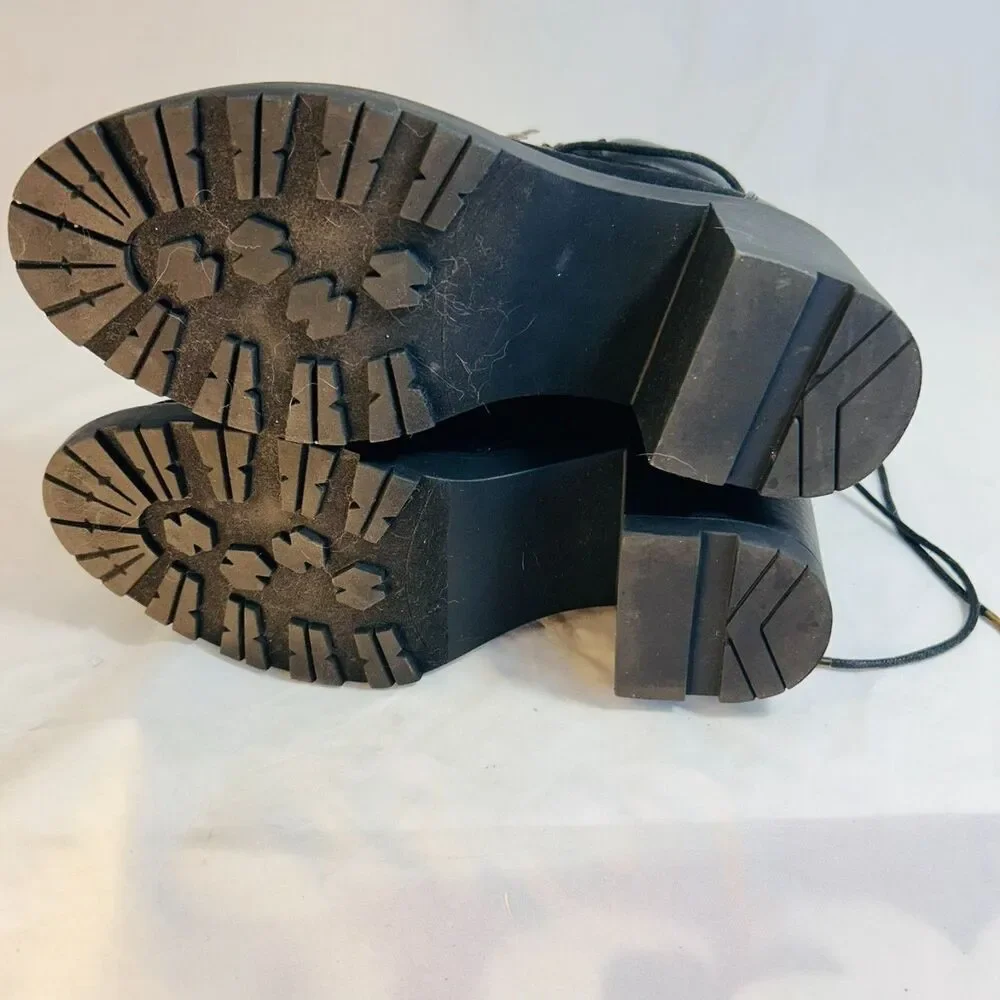 #8341 Shoedazzle Felixa Block Heel Hiker Bootie Size 8.5 Black Boots Rock Punk